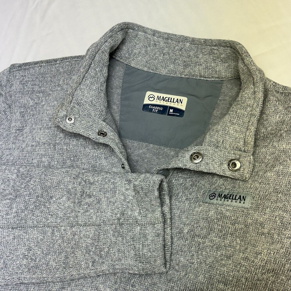 Magellan Mens Medium Campfire 1/4 Snap Collared Grey Sweater